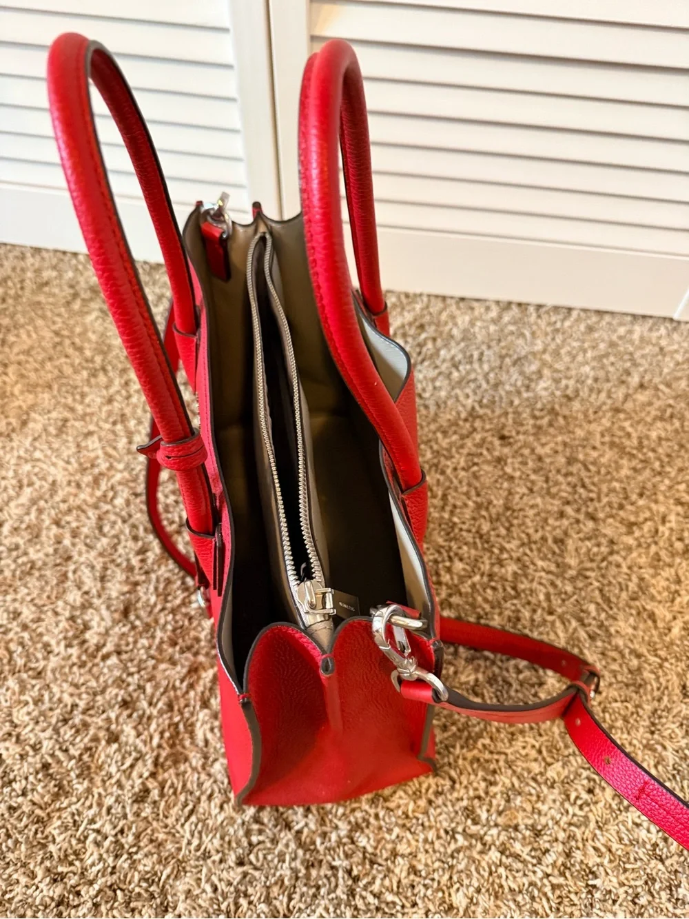 Michael Kors Bright Red Pebbled Leather Tote with Lock Charm
